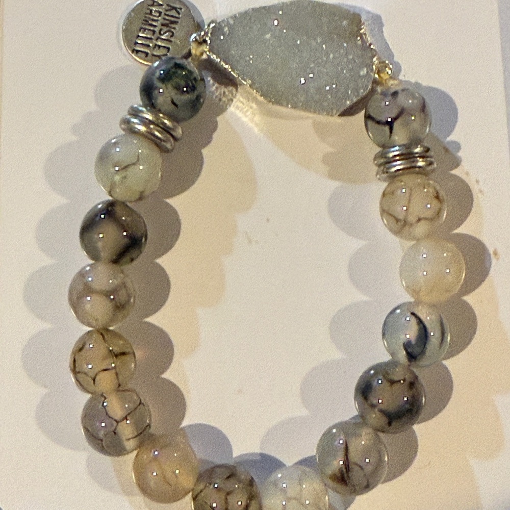 Kinsley Armelle Gray and Silver Bracelet with Natural Stone Beads